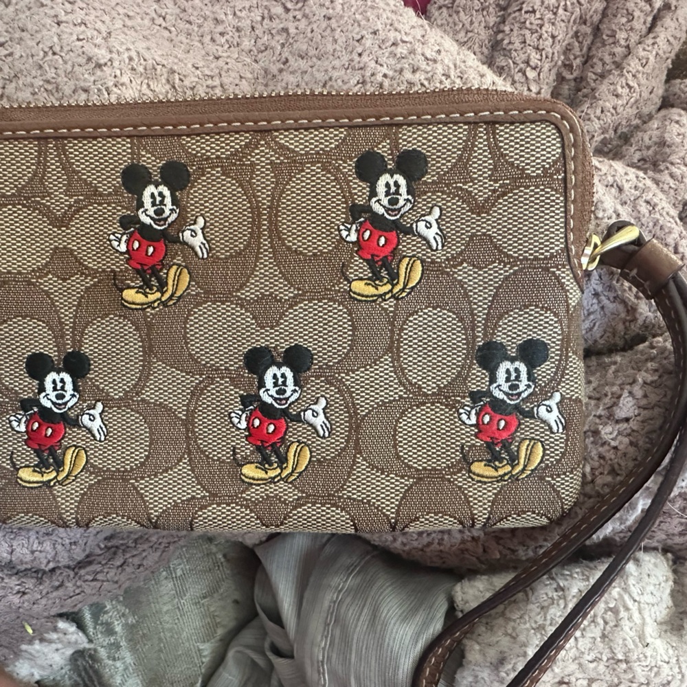 Coach x Disney Brown Mickey Mouse Signature Wristlet